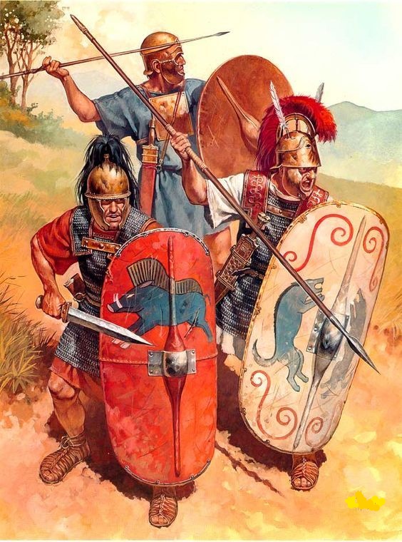 A Hastatus, Princeps, and a Triarius; three main types of soldiers of the Roman Republican Legion.