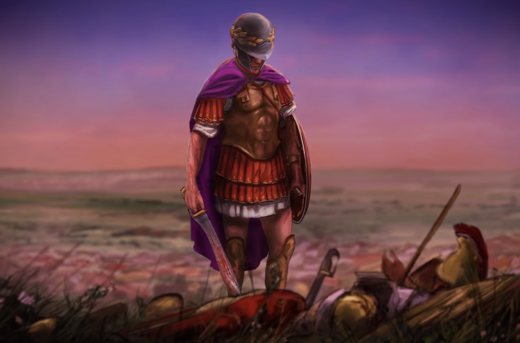 Illustration of Pyrrhus of Epirus after the Battle of Asculum.
