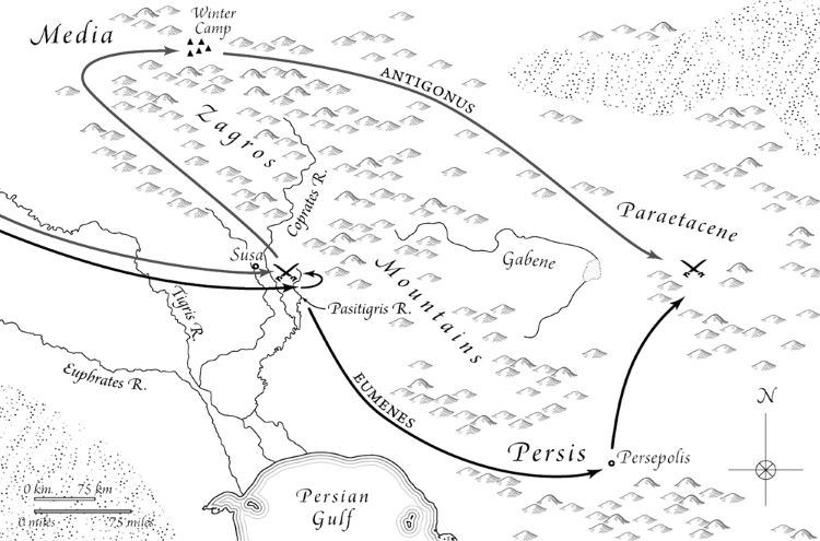Movement of the armies of Eumenes of Cardia and Antigonus I “The One-Eyed” before and after the battle of the Coprates River and leading into the Battle of Paraitakene.