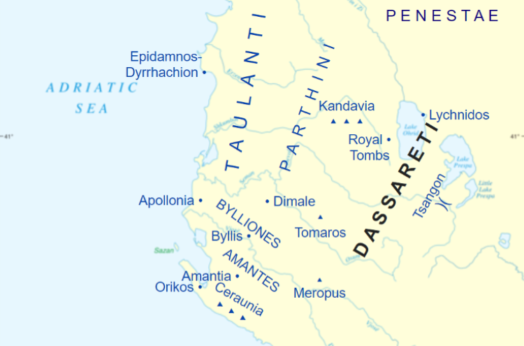 Map of the Southern Illyria in the 3rd - 2nd centuries BCE.; (Dassaretis depicted in the map).