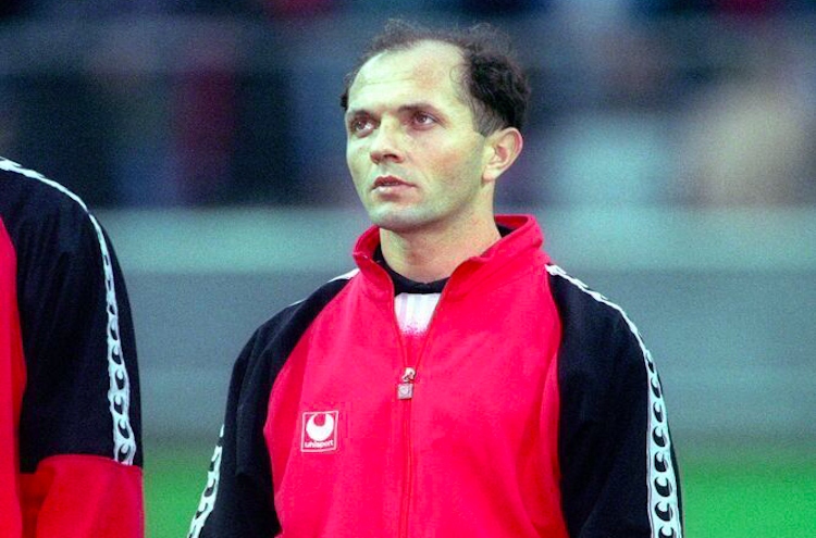 Sulejman Demollari on December 18, 1994 before Germany 2-1 Albania; European Qualifications Group 7.
