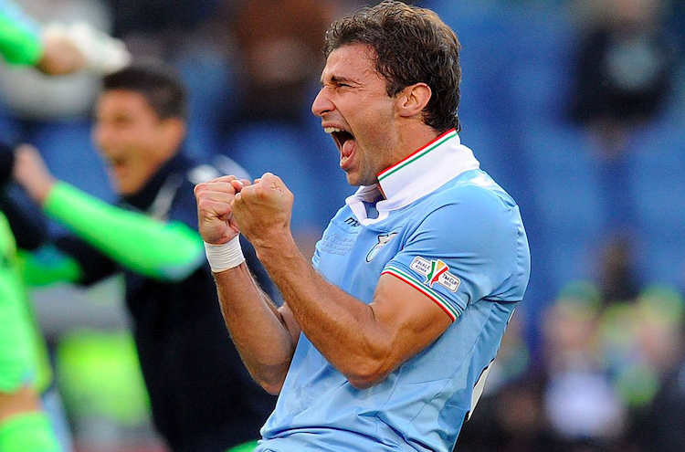 Lorik Cana celebrating the triumph in the Coppa Italia final against Roma on 26 May 2013 at the Stadio Olimpico, Rome, Italy.