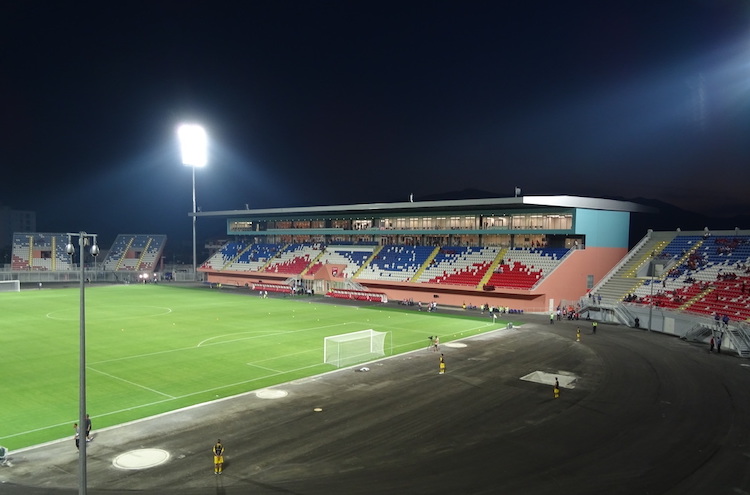 Main stand at the stadium of Shkodra